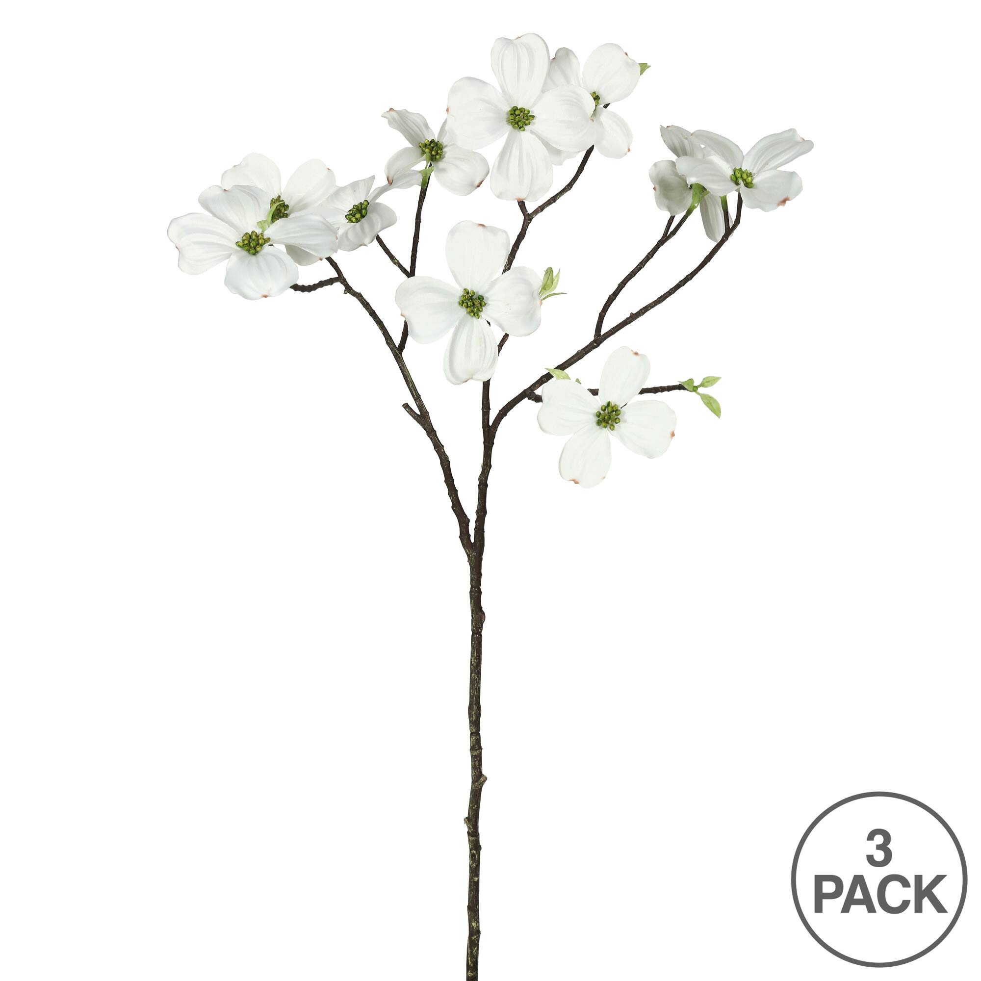 28" White Artificial Dogwood Stems, 3ct